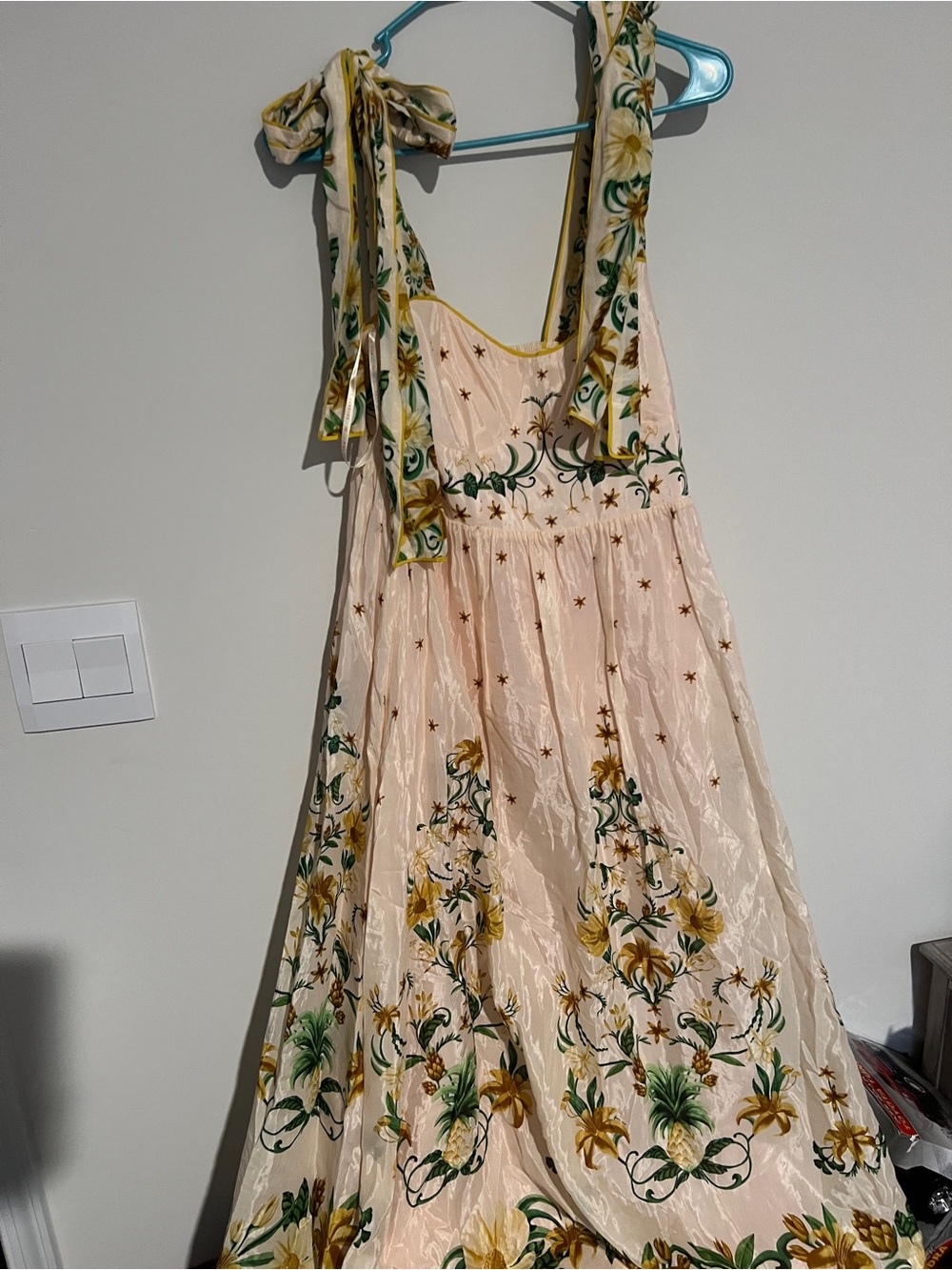 Farm Rio Pink Botanical Beauty Shoulder Bow Midi Dress M - Picture 16 of 16